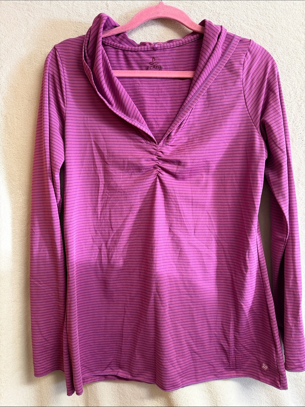 Prana Purple Striped Hooded Long-Sleeve Top